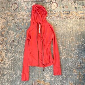 Red Hooded Zip-Up Jacket coral ish color rarely worn great condition size 2!!
